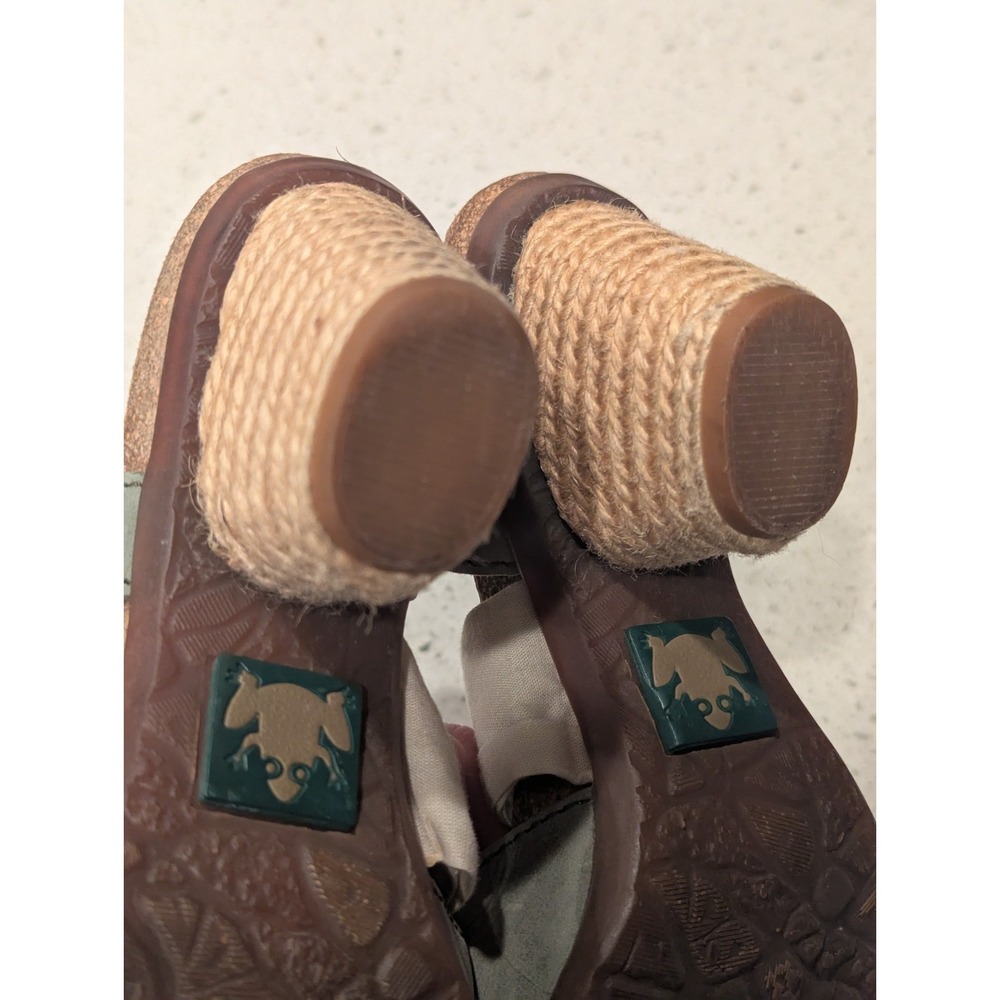 El Naturalista Block Heeled Sandals Ankle Strap Tan Fabric Green Leather  37 / 7 - Picture 11 of 11